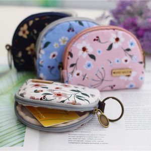 Retro pano pequeno carteira feminina zíper flor padrão moeda bolsa bolsa bolsa de cartão dólar moda artesanal Floral mudar bolsas