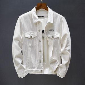 Erkek Ceketler Sonbahar ve Kış Giyim Beyaz İnce Denim Ceket Erkek Baskı Kovboy Erkek Yakışıklı Pamuk Jean Man için M-5XL