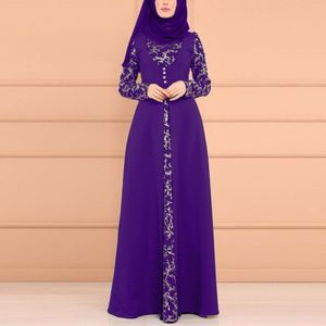 Günlük Elbiseler Kadın Müslüman Elbise Tam Kapak Namaz Kaftan Arap Jilbab Abaya İslam Dantel Dikiş Dresshijab Vestido Robe Musulman R5