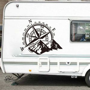 Camper RV Pusula Dağları Kamyon Araba Sticker Macera Seyahat Kamp Araç Çıkartması Yatak Odası Vinil Ev Dekorasyonu 210705