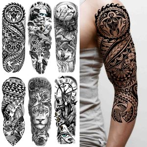 Tatuagem temporária manga para homens mulheres adulto lobo leão tatuagens adesivo preto grande tartaruga tiki tiki tatoos suprimentos