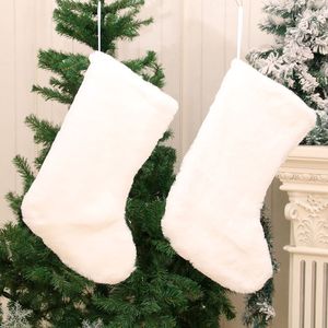 Beyaz Peluş Noel Çorap Şeker Çorap Hediyeler Çanta Asılı Döngüler ile Noel Ağacı Şömine Süslemeleri