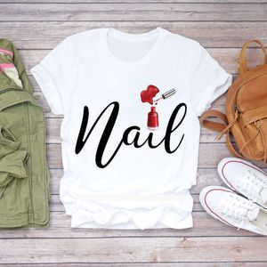 Kadınlar 2020 Yaz Tırnak Nail Art Makyaj 90s Bayanlar Lady T-Shirt Üst T Gömlek Bayanlar Bayan Grafik Kadın Tee T-shirt X0527