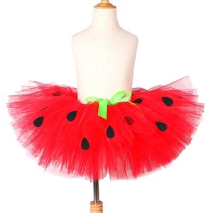 Baby Girls Strawberry tutu saia princesa menina melancia tule saias para crianças dança tutus toddler primeiro aniversário bonito trajes 210331