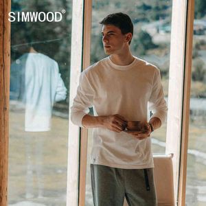 Simwood 2021 Sonbahar Yeni erkek Temel Uzun Kollu T-Shirt Boy 260g 100% Pamuk Sıcak Karbon Zımpara Kumaş Kazaklar G1229 Tops