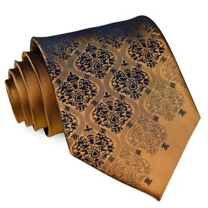 Katı Çiçek Kahverengi Bronzlı Donanma Mavi Altın Erkek Kravatlar Kravatlar Mendil 100% ipek Jakarlı Dokuma Bütün
