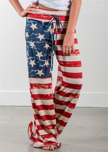 Pantaloni da donna larghi casual con bandiera americana Pantaloni a vita alta con coulisse a vita intera Pantaloni rossi comodi S-3XL