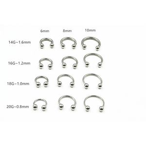 Lote50pcs jóias corporais - 20g 18g 16g 14g orelha de aço cirúrgico / nariz / lábio Labret anéis nariz ouvido Daith Helix Piercing CBR Horseshoes