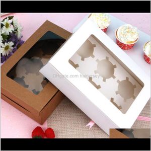 Ambalaj ofis okul iş endüstriyel damla teslimat 2021 pencereli cupcake kutuları beyaz kahverengi kraft kağıt kutusu hediye ambalaj düğün için