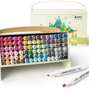 Arrtx ALP 90 Цветов алкоголь маркера набор двойного наконечника для покраски / эскизы / мультфильм раскраски / дизайн / карточка 211104