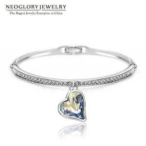 Neoglory Charme Herz Armreifen Armbänder für Frauen Österreichischen Kristall Strass Hand Weibliche Schmuck Großhandel Blau 2020 Js4 HE1 Q0717