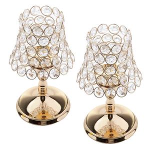 2 peças de ouro coluna de ouro Lâmpada de cristal votiva velas Centerpieces para decoração de casamento lanterna de vela 22cm altura y211229