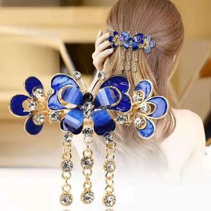 Rhinestone Flower Tassel Hair Claws Clips Clamp Women Luxury Chinese Crystal Butterfly Alloy Hairgrip