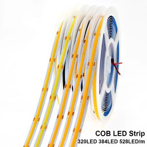 COB LED Neon Burcu Şerit 320 384 528 LED'ler Yüksek Yoğunluklu Esnek Işıklar DC12V 24 V Ra90 3000 K 4000 K 6000K Bant 5 M / lot