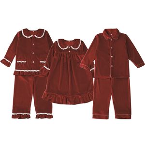 XMAS PJS Kırmızı Kadife Düğme Yukarı Noel Pijama Çocuk Pijama Eşleştirme Pj Kızlar Pijama 211109 ayarlar
