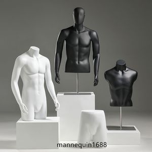 FFashion Boutique Matt Black Mannequin Torso Dummy Man Bright White Display Shop Window Male Half Body Mannequins Men For Clothes