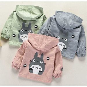 Doğan Erkek Bebek Kız Giysileri İlkbahar Sonbahar Çocuk Ceket Rüzgarlık Sevimli Karikatür Totoro Kapşonlu Ceket Çocuk Dış Giyim 1-4Y 211011
