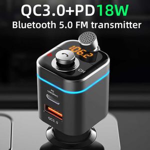 Araba MP3 Çalar Bluetooth 5.0 Alıcı FM Verici 18 W PD USB-C Araba Hızlı Şarj U Disk Müzik Telefon Handsfree Player Mic ile