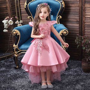Rosa meninas vestidos para casamento tulle laço longo menina vestido vestido de Natal crianças traje princesa para crianças Novo 2021 G1129