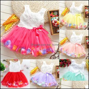 Kızlar Elbiseler Bebek Çocuk Giyim Bebek, Annelik Prenses Çiçekler Elbise 3D Gül Çiçek Çocuk Kız Tutu ile Colorf Petal Dantel Kabarcık Sk