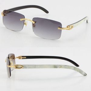 Großhandelsverkaufsstil 8200757 Sonnenbrille Original Echte natürliche schwarze und weiße vertikale Streifen Büffelhorn Randlos 8200758 Männlich Weiblich Brille Unisex