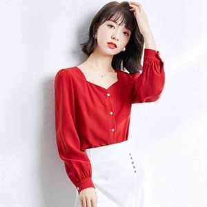 Moda Şifon Gömlek Kadın Bahar kadın Kore Tarzı Uzun kollu Mizaç Tasarım Batı Bluz 210520