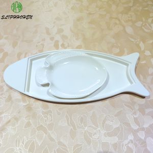 Pratos laterais brancos A5 Melamina Alta série peixe em forma de placa imitação de porcelana Ocidental restaurante mesa de mesa de moda