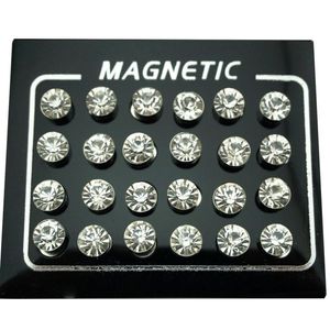 Stud REGELIN 12 Paare/Los 4/5/6/7mm Runde Kristall Strass Magnet Ohrring Puck Frauen Herren Magnetische Gefälschte Ohr Stecker Schmuck