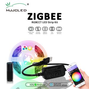 GLEDOPTO 2M RGBCCT Zigbee LED Strip Light TV Backlight Smart Kit 5V USB RGB CCT Stripe Tape Ribbon Lamp Work with Hub Alexa Echo