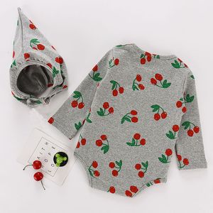 Spring Baby Onesies Girls Cherry Print Tomber Осень Мальчик Одежда для малышей с капюшоном с капюшоном 210515