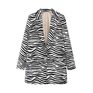 Vinatge mulher solta zebra listras blazer casacos primavera senhoras casuais outwear feminino elegante streetwear jaquetas 210515