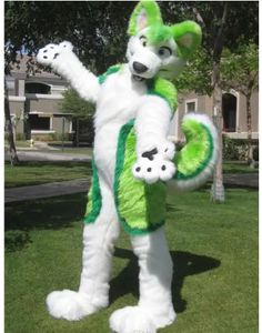 Özel Yeşil Husky Fursuit Köpek Fox Maskot Kostüm Hayvan Suit Cadılar Bayramı Noel Doğum Günü Tam Vücut Sahne Kostüm Kültürü Sahne Performansı
