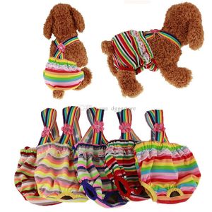 Köpek Giyim 5 Renk Pamuk Pet Kadın Köpekler Çocuk bezi ile Ayarlanabilir Sıkın Kayış Fizyolojik Sıhhi Külot Yıkanabilir Kullanımlık Yavru Bezler Rainbow S A43