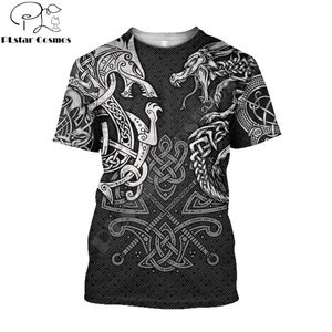 Летние мужские футболки Viking Wolf и Dragon Tattoo 3D напечатаны Harajuku повседневная короткая рукава футболки Tee Unisex Tops QDL021 210629