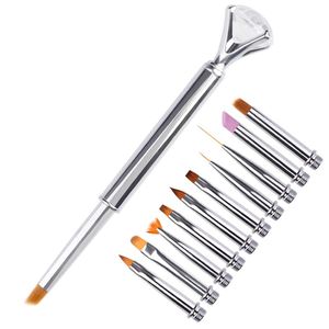 Nail Art Kitleri 10 adet Kalem Fırça Seti Kafa Yerine Metal Elmas Manikür Remover Kristal Çiçek Çizim Boyama Liner Tasarım Aracı