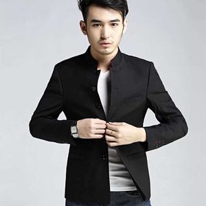 Zhongshan Tunic Stand Collar Men Suit 2piece Stile cinese Blazer Dress Formal Slim Fit Homme Costume Abbigliamento maschio di alta qualità X0909