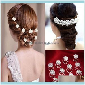 Araçlar ÜrünlerFashion Headdress Saç Aessories Düğün Gelin Pimleri Kadınlar Için Twists Spiral Bobinler Klipler Çiçek Kristal Hairpins1 Bırak Deliv