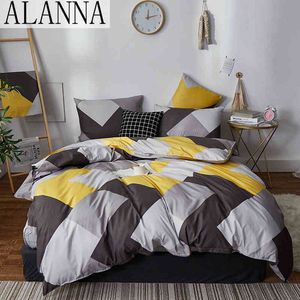 Alanna HD-все модные постельные принадлежности Установите чистый хлопок A / B двухсторонний шаблон простоты простых простыней, одеяло наволочка 4-7 шт. T200619