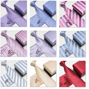 2019 erkek Moda Yüksek Kalite Kavrama Boyun Kravat Seti Kravatlar Kol Düğmeleri Ipek Kravatlar Kol Düğmeleri Cep Mendil