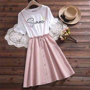 Preppy Stil Sommer Frauen Nette Kleid Hosenträger Gedruckt Brief Schuluniform Rosa Elegante Kawaii Mori Mädchen Plaid Kleider 210520