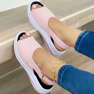 2021 Bahar kadın Takozlar Sandalet Plaj Rahat Kadın Platformu Peep Toe Ayakkabı Slingback Lady Karışık Renkler Toka Sandalet Y0608