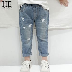 Heya Hello Toddler Boys Jeans Sonbahar Baskı Yıldız Erkek Giysileri Denim Pantolon Elastik Bel Çocuk Pantolon Çocuk Kız Kot 210317