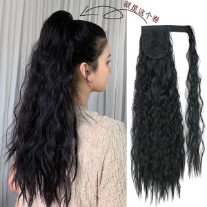 22-Inch Long Wrap-On Synthetic Ponytail Clip-In Hair Extension, 100G High-Temperature Fiber