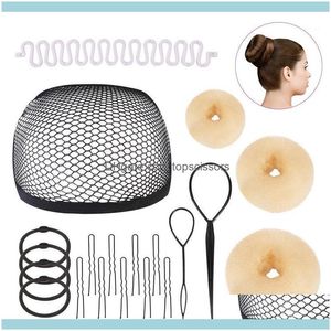 Asessories Tools Hair Productshair Bun Maker Kit Wig Net Cap Braider Styling Tool Tool Donut Aessory Set US Local 1 Drop Delivery 2021 0