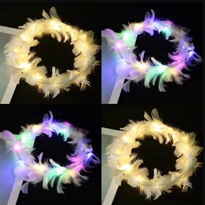 LED Aydınlık Tüy Çelenk Kafa Hairband Garlands Kızlar Işık Up Saç Çelenk Parti Düğün Nedime Doğum Günü Hediyeleri