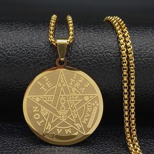 Büyücülük Pentagram Paslanmaz Çelik Zincir Kolye Erkekler Için Altın Renk Kolye Takı Cadenas Para Hombre N1163S02 Kolye