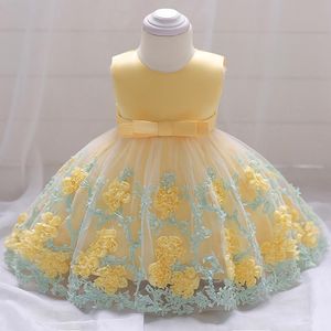 Bebek Kız Elbise Doğan Çiçek Nakış Prenses Elbiseler İlk 1. Yıl Doğum Günü Partisi Karnaval Kostüm kızın
