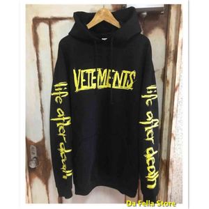 VETEMENTS Siyah Dünya Turu Hoodies Erkek Kadın Sarı ŞEHIR Metin baskılı Vetements Hoodie Kol Ölümden Sonra Yaşam Tişörtü Y1201