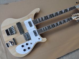 12 + 4 Dizeler Doğal Ahşap Vücut Çift Boyun Elektrik Bas Gitar Krom Donanım, Gülağacı Klavye ile, Özelleştirilmiş Hizmet Sağlayın