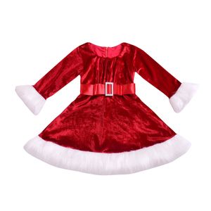 Gril Noel Elbise Çocuk Doğan Bebek Kız Kırmızı Prenses Kadife Peluş Parti Yıllar için NOELS ES 210515